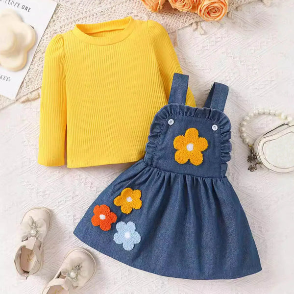 Flower Embroidery Strap Skirt Set