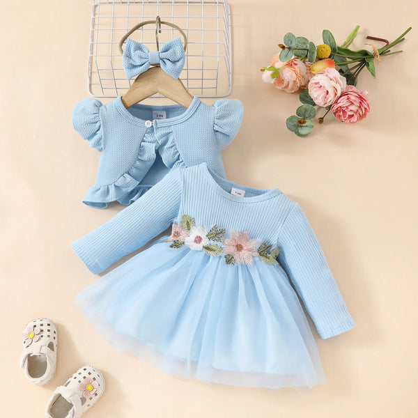 Princess Party Tulle Dress with Coat Headband Set