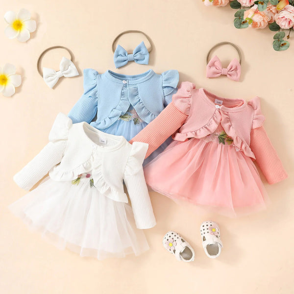 Princess Party Tulle Dress with Coat Headband Set