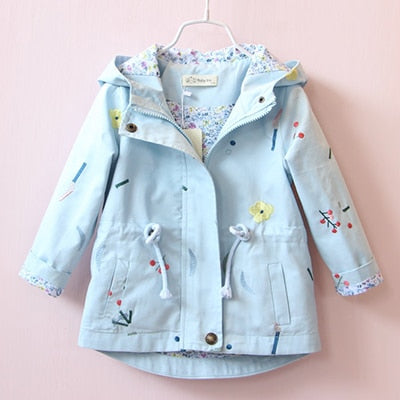 2021 Spring Autumn Girls Windbreaker Coat Jackets Baby Kids Flower Embroidery Hooded Outwear For Baby Kids Coats Jacket Clothing - Cotton Castles Luxury Kids
