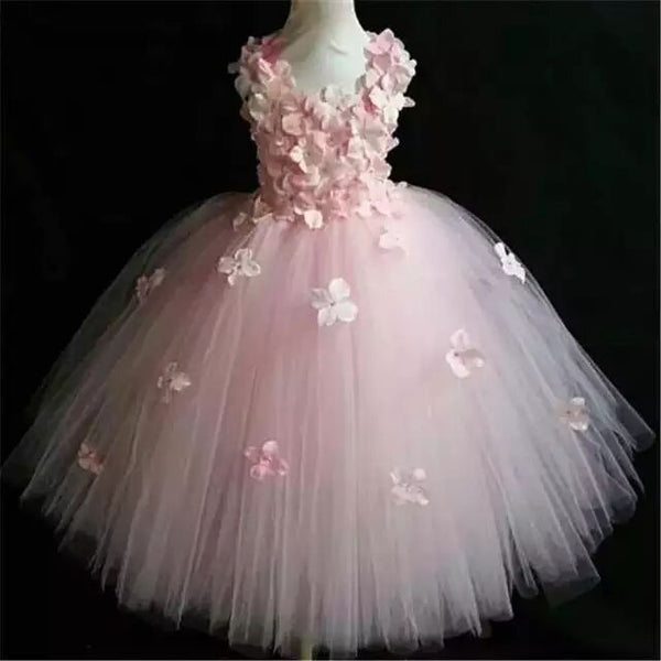Girls Pink Fairy Flower Petals Tutu Dress - Cotton Castles Luxury Kids